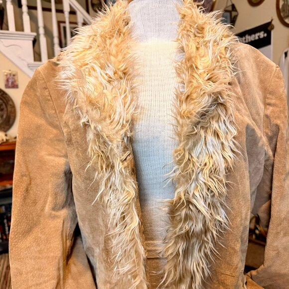 Authentic Vintage Fur Trimmed Penny Lane Coat, Suede Leather Afghan Jacket - Picture 4 of 11